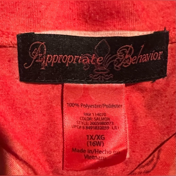 Women’s Appropriate Behavior Sleeveless Blouse, Reddish Orange. Size 1X/16W - Picture 3 of 4